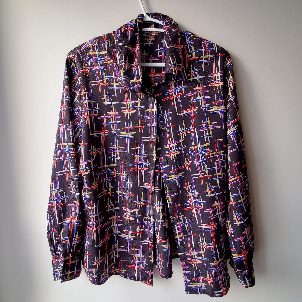 90s Vintage Satin Button Up Blouse